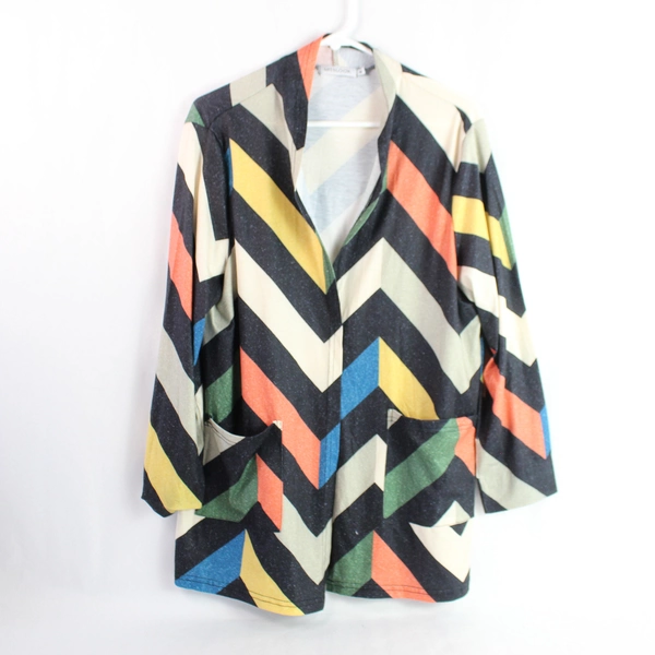 MissLook Multicolored Striped Open-Front Cardigan Women's Size M, Pre-Owned