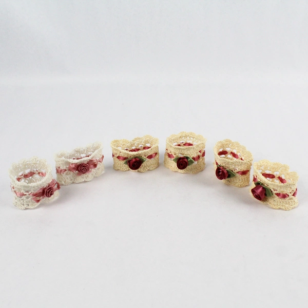 Lot of 6 White and Cream Crocheted Napkin Rings