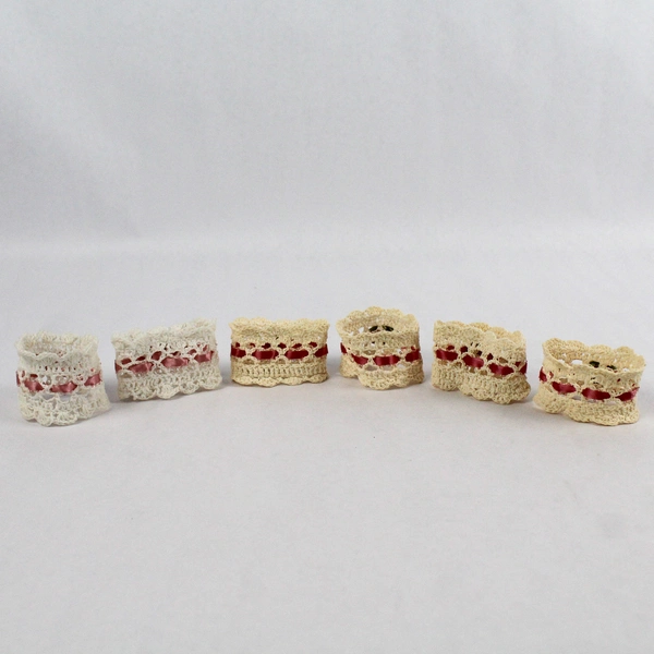 Lot of 6 White and Cream Crocheted Napkin Rings