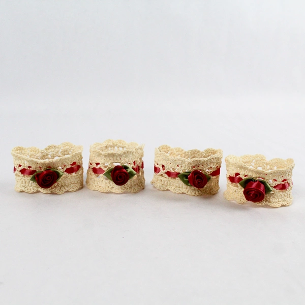 Lot of 6 White and Cream Crocheted Napkin Rings