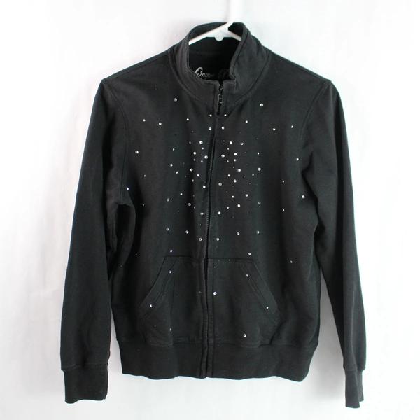 Onque Petite Black Sequin Full-Zip Jacket Women's Large, Pre-Owned, Chic Style