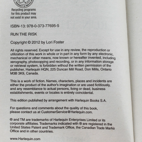 Run the Risk by Lori Foster 2012 Harlequin Paperback Good Condition