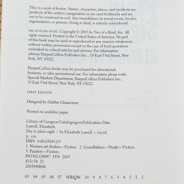 Die in Plain Sight by Elizabeth Lowell 2003 First Edition Hardcover Book