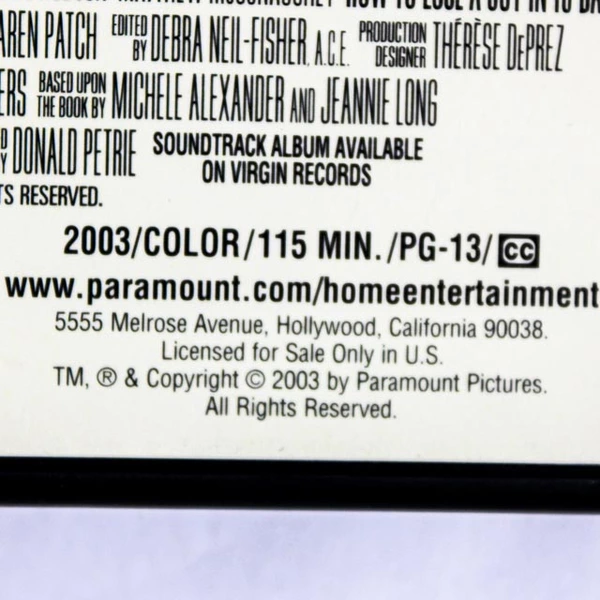 How to Lose a Guy in 10 Days Filmed By Donsld Petrie DVD 2003 Widescreen