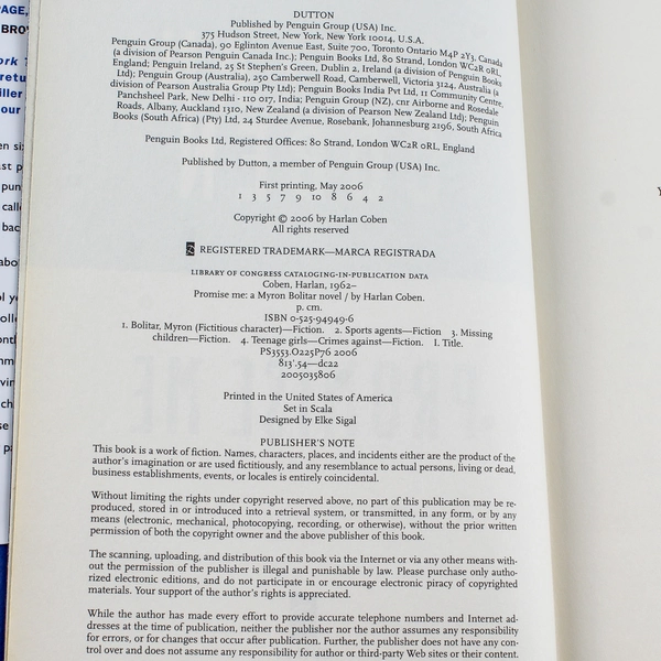 Harlan Coben's Promise Me Hardcover 2006 Dutton Good Condition