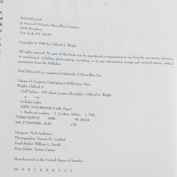 Grill Italian: 100 Classic Recipes by Clifford A. Wright - Hardcover 1996