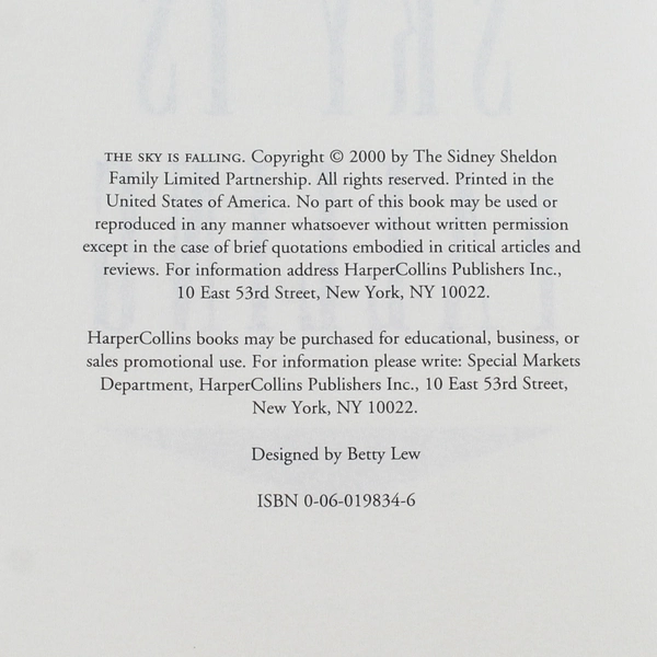 The Sky Is Falling by Sidney Sheldon Hardcover Book Good Condition