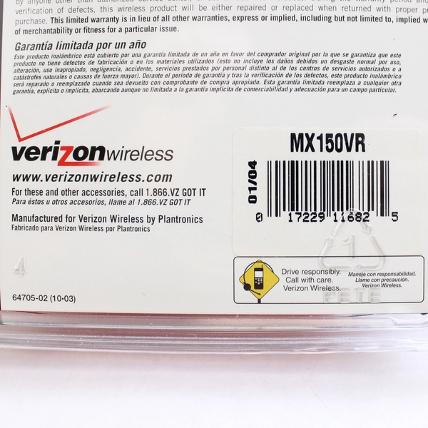 Verizon Plantronics Universal Cell Phone Headset MX150VR NIP