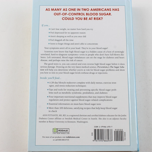 Prevention's The Sugar Solution by Ann Fittante - Hardcover Book, Good Condition
