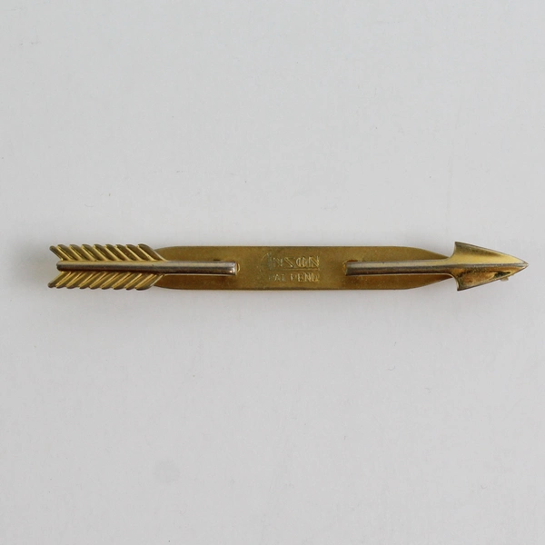 VTG Anson Tie Bar Clip Large Folding Brushed Gold Tone Arrow 3.5"