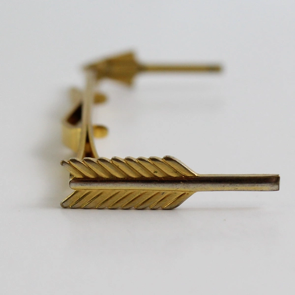 VTG Anson Tie Bar Clip Large Folding Brushed Gold Tone Arrow 3.5"