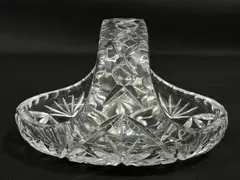 Vintage Crystal Basket with Criss Cross Star Pattern 6.25" Decorative Piece