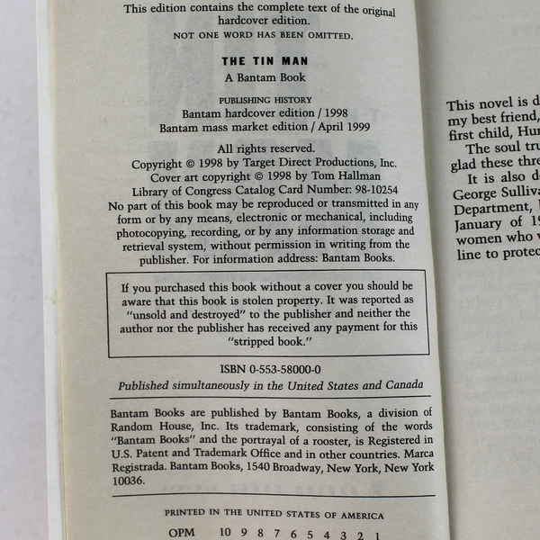 The Tin Man by Dale Brown 1998 Hardcover - Good Condition Adventure Novel