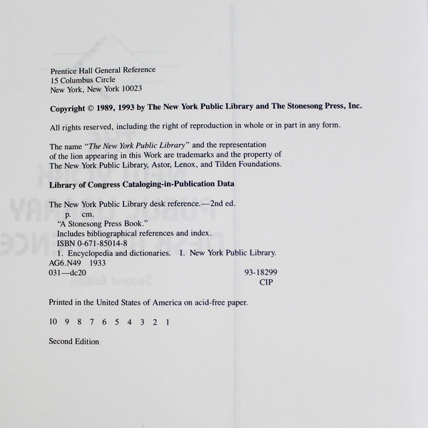 The New York Public Library Desk Reference 2nd Ed 1993 Hardcover DJ Pre-owned