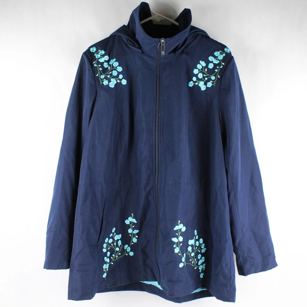 Dennis by Dennis Basso Embroidered Flowers Navy Blue Jacket Women's Large