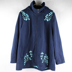 Dennis by Dennis Basso Embroidered Flowers Navy Blue Jacket Women's Large