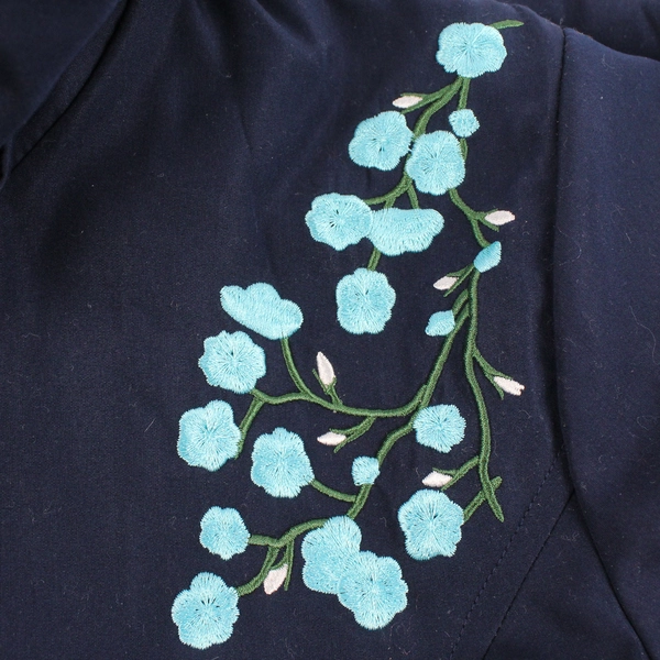 Dennis by Dennis Basso Embroidered Flowers Navy Blue Jacket Women's Large