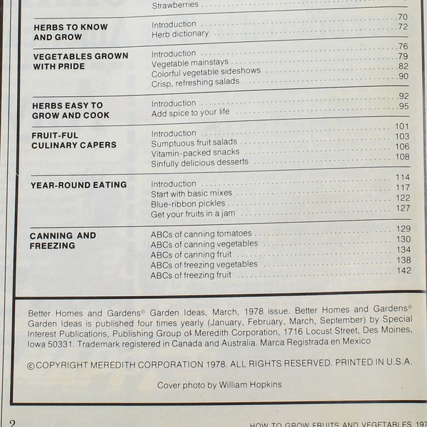 How to Grow Fruits and Vegetables Better Homes and Gardens 1978 Paperback