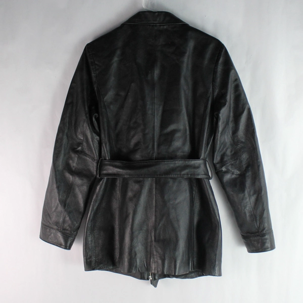 Inspire by Rino & Pelle Women's Black Faux Leather Coat Size 38 - Belted, Lined