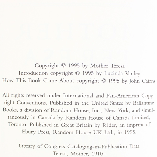 Mother Teresa A Simple Path By Lucinda Vardey 1995 Hardcover Dust Jacket