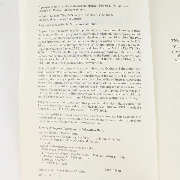 Anxiety Cure for Kids: A Guide for Parents by DuPont Spencer 2003 Paperback
