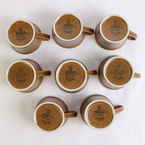 Lot of 8 Premiere Durastone Flat Cup/Mug Basil Patterned 2.5" Tall 60-70s