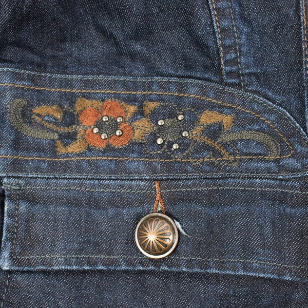 Venezia Embroidered Dark Wash Blue Cotton Blend Denim Blazer Women's 14/16