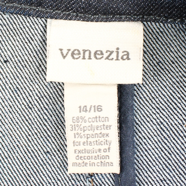 Venezia Embroidered Dark Wash Blue Cotton Blend Denim Blazer Women's 14/16
