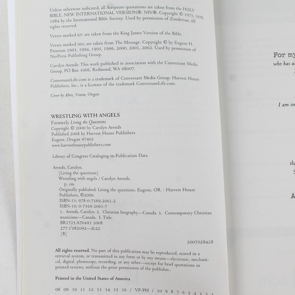 Wrestling With Angels by Carolyn Arends 2008 Paperback Book - Good Condition