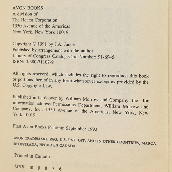 The Hour of the Hunter by J. A. Jance 1992 Paperback Avon Books