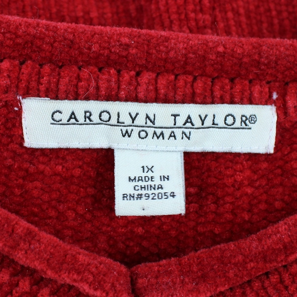 Carolyn Taylor Red Acrylic Knit V-Neck Sweater Women's Size 1X