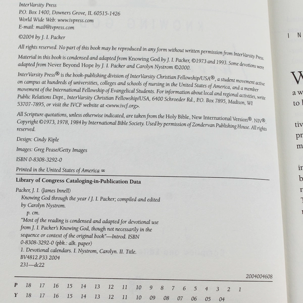 Knowing God Through The Year by J. I. Packer 2004 Paperback Good Condition