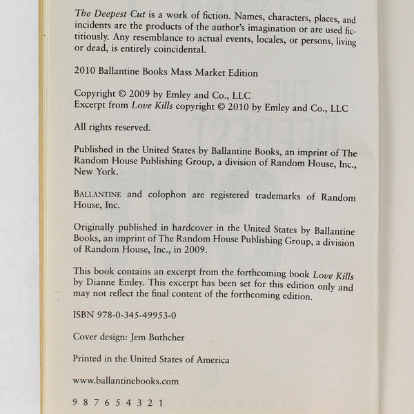 The Deepest Cut by Dianne Emley 2010 Paperback - Thrilling Mystery Novel