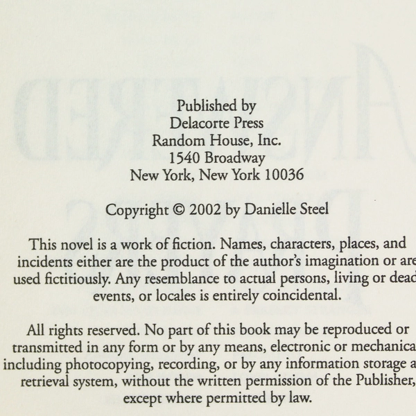Danielle Steel Answered Prayers Hardcover 2002 Delacorte Dust Jacket Pre-Owned