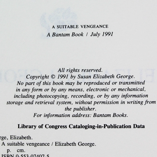 Inspector Lynley A Suitable Vengeance by Elizabeth George 1991 Hardcover