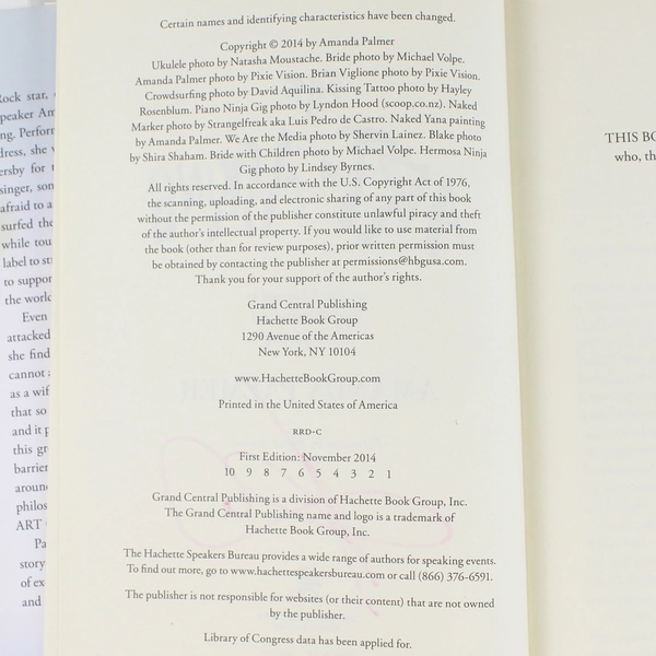The Art of Asking by Amanda Palmer 2014 Hardcover