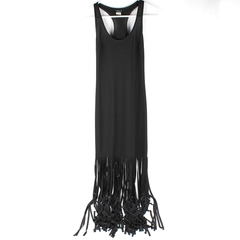 Venus Black Fringe Sleeveless Racerback Maxi Dress Women's Size XS