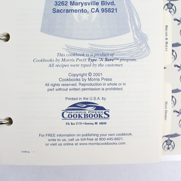 Ben Ali Shrine Recipe Cookbook 254+ Pages Vintage 2001 Sacramento California