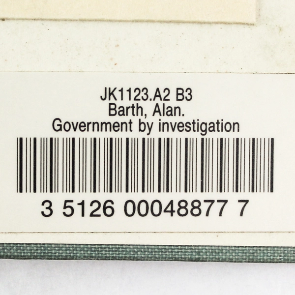 Government by Investigation Alan Barth 1955 Hardcover Library Discard Book