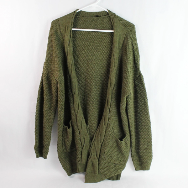 Green Acrylic Knit Open-Front Cardigan Women's Size L - Chic Layering Piece