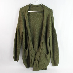 Green Acrylic Knit Open-Front Cardigan Women's Size L - Chic Layering Piece