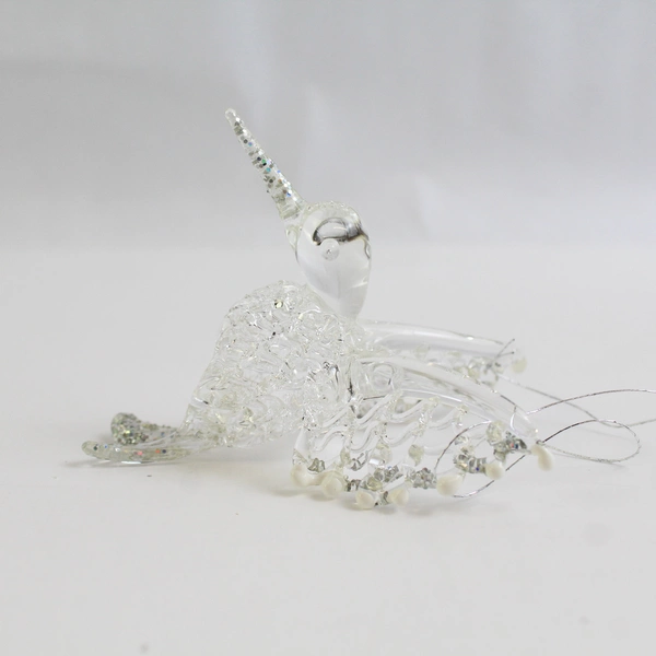 Hummingbird Christmas Ornament Clear Glass Glitter Lightweight 2.25" x 3.25"