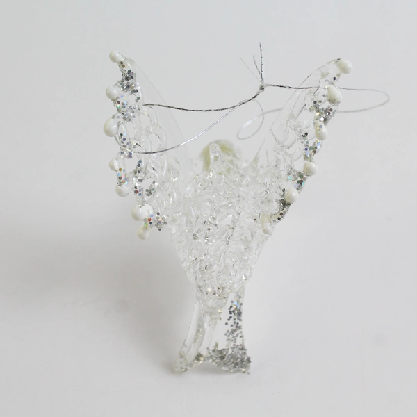 Hummingbird Christmas Ornament Clear Glass Glitter Lightweight 2.25" x 3.25"