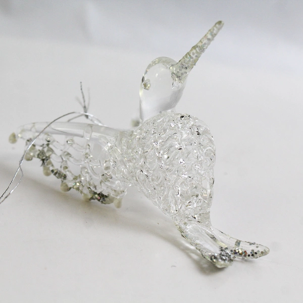 Hummingbird Christmas Ornament Clear Glass Glitter Lightweight 2.25" x 3.25"