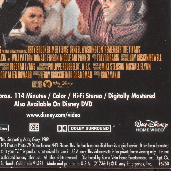 Remember The Titans VHS 2001 Denzel Washington Disney Family Movie Classic