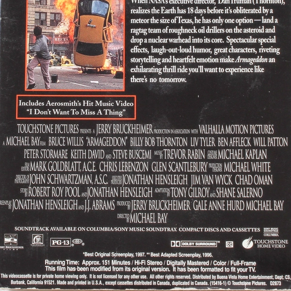 Armageddon VHS 1998 Bruce Willis Liv Tyler Ben Affleck Pre-Owned Movie