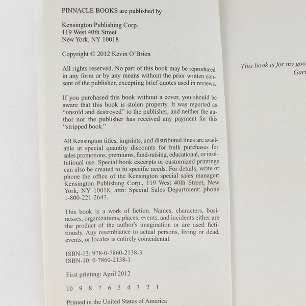 Terrified by Kevin O'Brien 2012 Paperback - Good Condition Thriller Novel