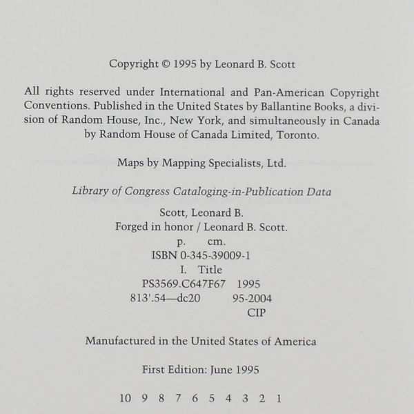 Forged in Honor by Leonard B. Scott 1995 Hardcover - Good Condition