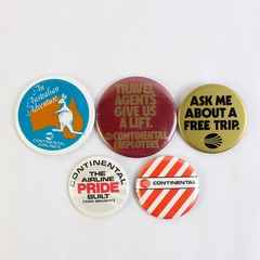 Lot of 5 Continental Airlines Pinback and Clip Buttons 2.25" to 3"