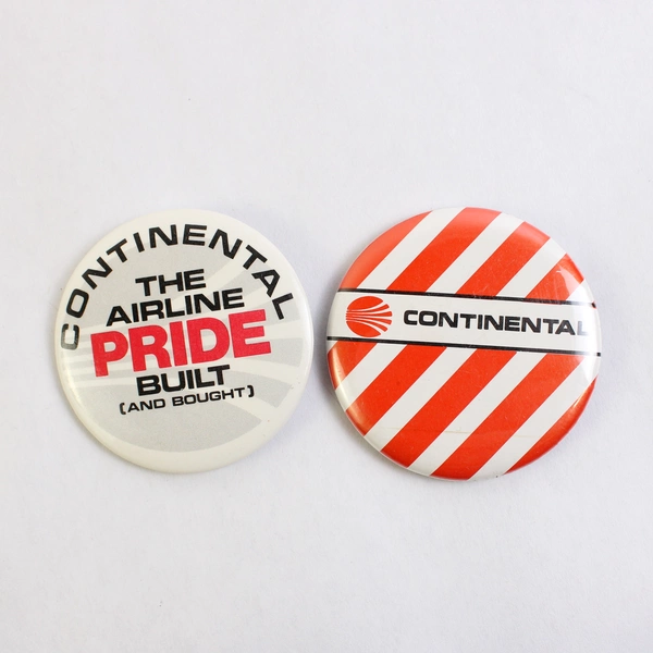 Lot of 5 Continental Airlines Pinback and Clip Buttons 2.25" to 3"